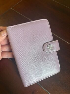 CHANEL Lavender Leather Agenda wallet w CC enamel Button serial sticker intact